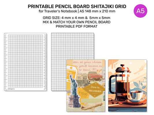 Printable A5 PENCIL BOARD for Standard Traveler's Notebook GRID Shitajiki 下敷き