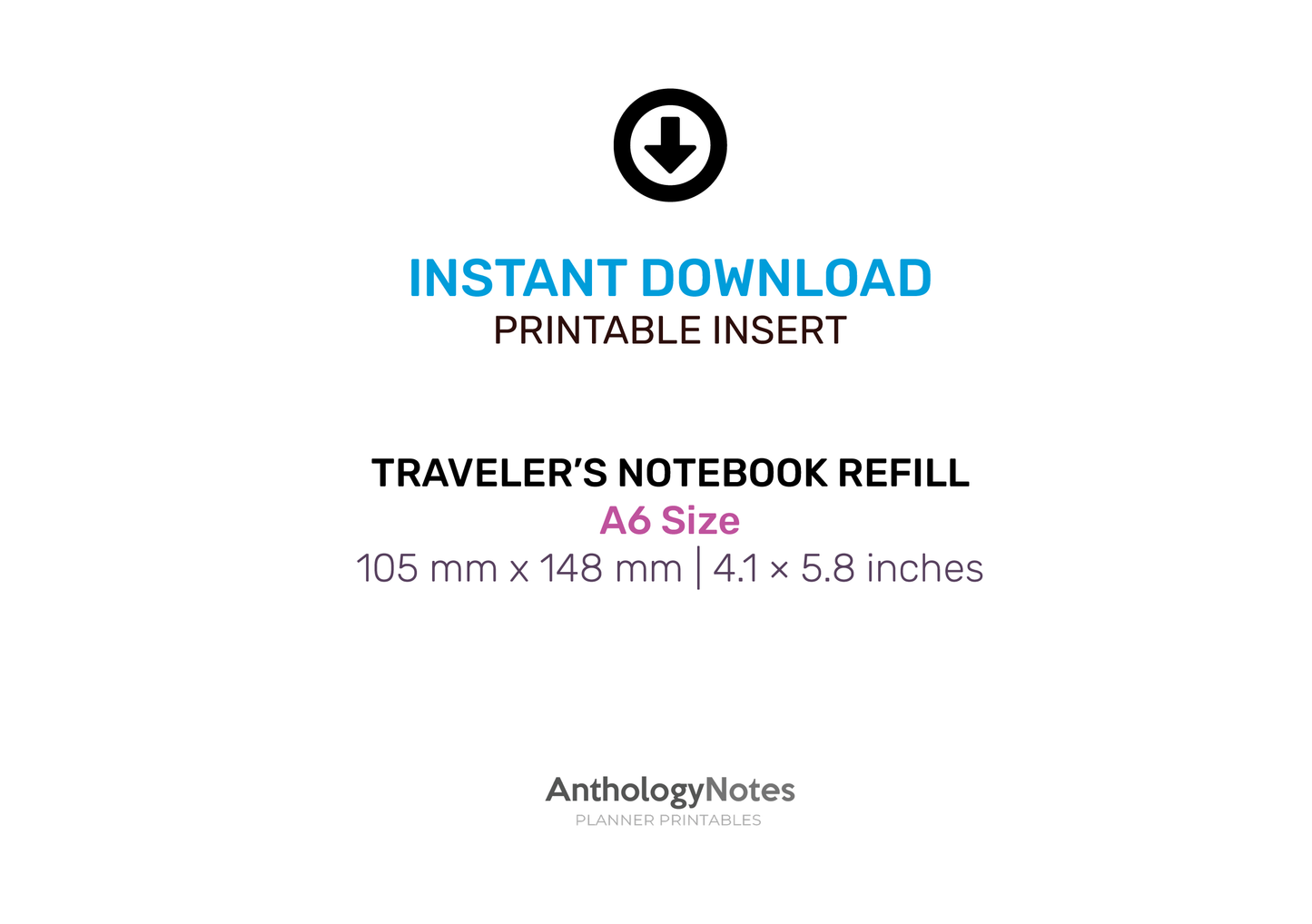 TN A6 Insert Do1P Grid, Daily View, Printable Planner Insert, Traveler's Notebook Minimalist