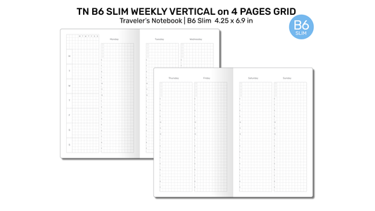 TN B6 Slim Weekly VERTICAL GRID Traveler's Notebook Wo4P Minimalist Functional Insert Monday or Sunday Start B6SL22002