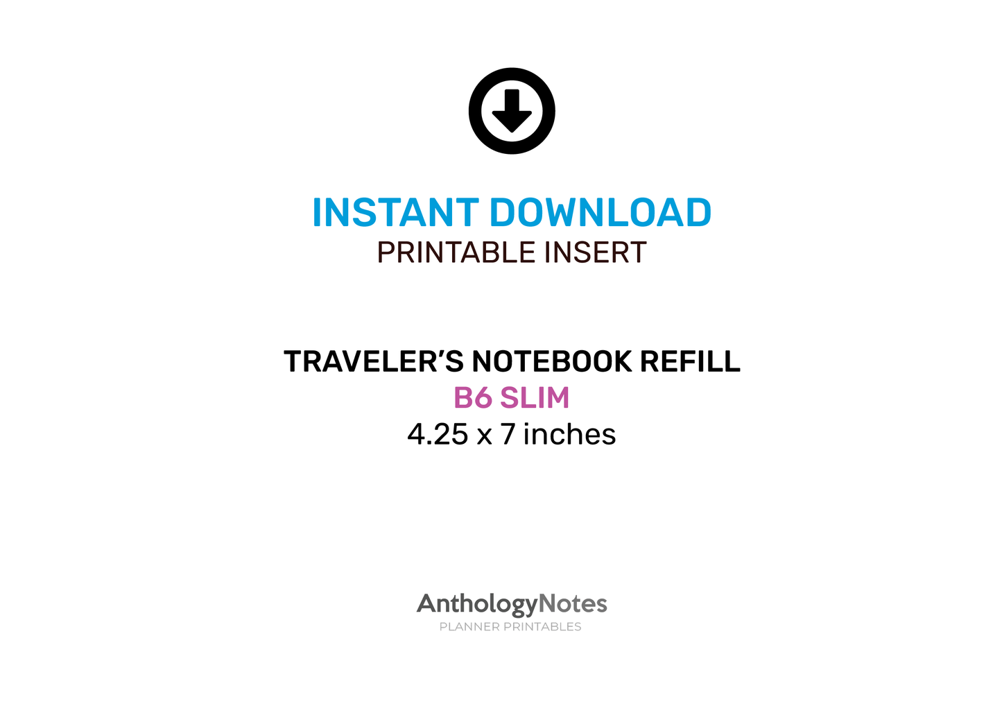 B6 Slim Bundle SET Printable Insert Grid, Blank, Dot Grid, Cross Grid, Lined, Traveler's Notebook Rapid Log