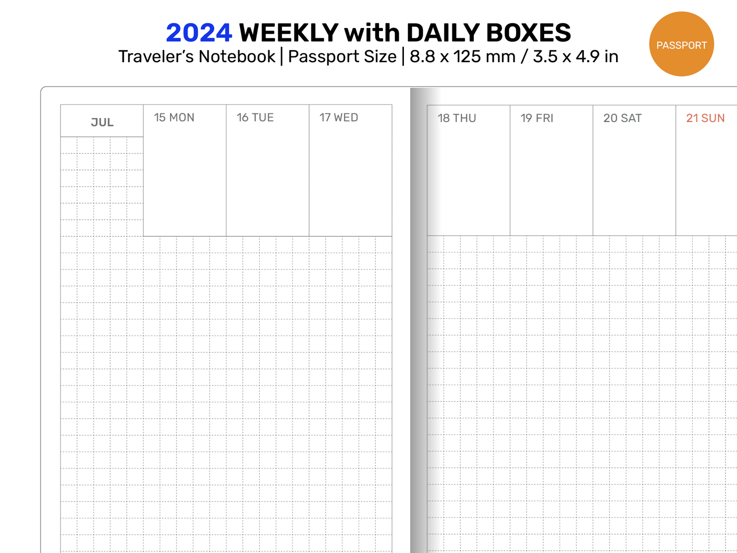 2024 PASSPORT Weekly Grid with DAILY BOXES Printable Insert Traveler's Notebook DPP007