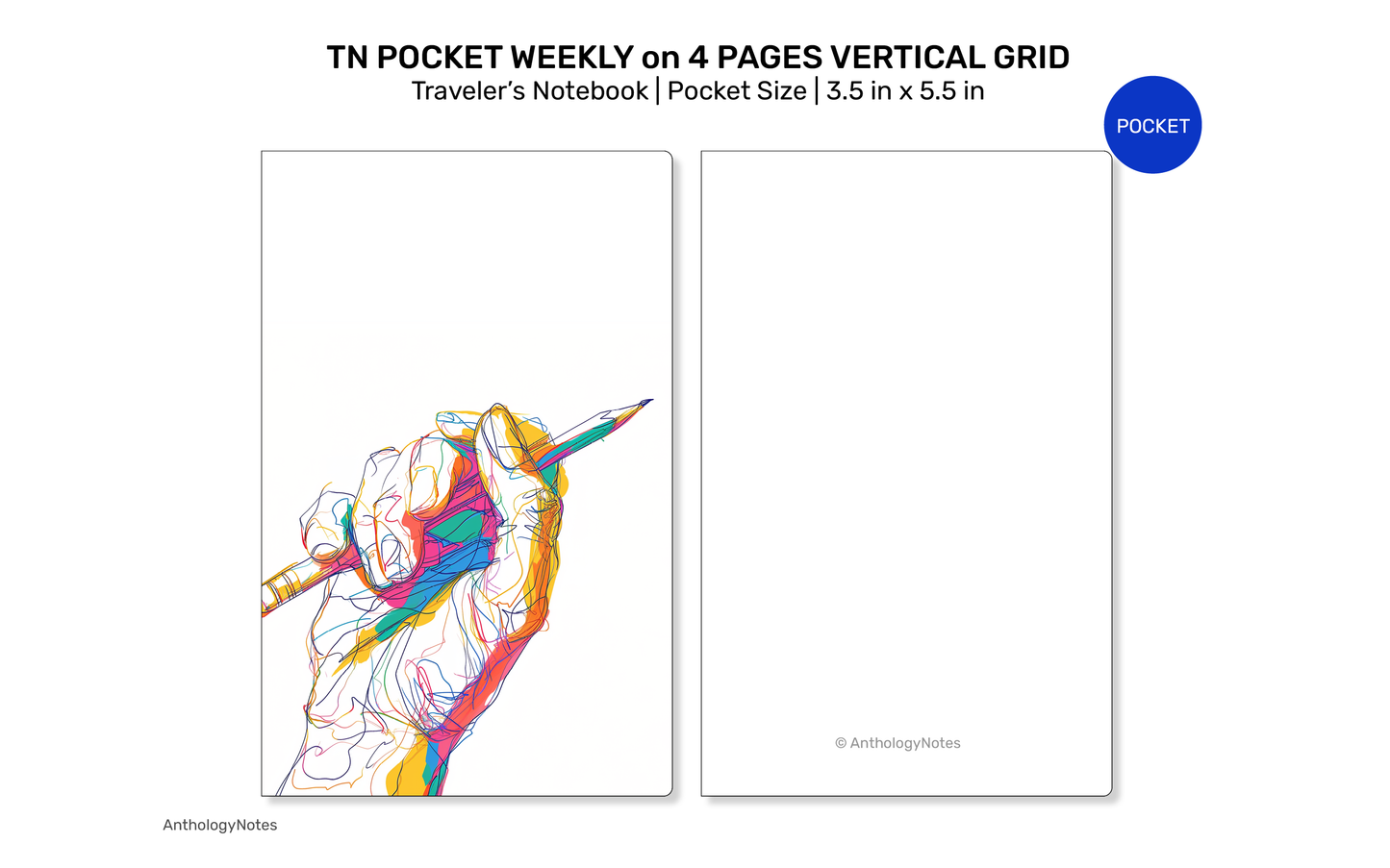 TN Pocket Size Weekly Vertical on 4 Pages GRID | Printable Traveler's Notebook Insert TN Minimalist FN22-05