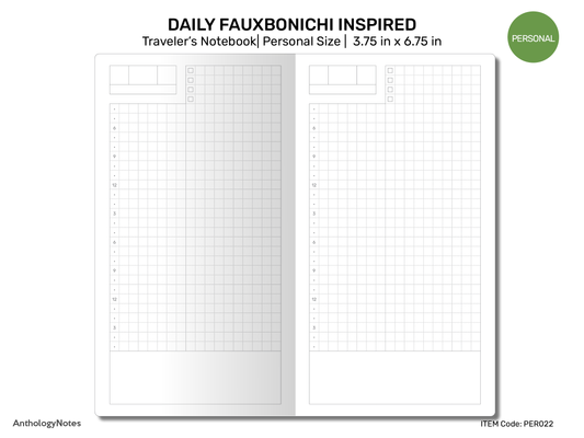 TN Personal Size Hobonichi Inspired Daily View Traveler's Notebook Printable Insert - GRID Minimalist Undated