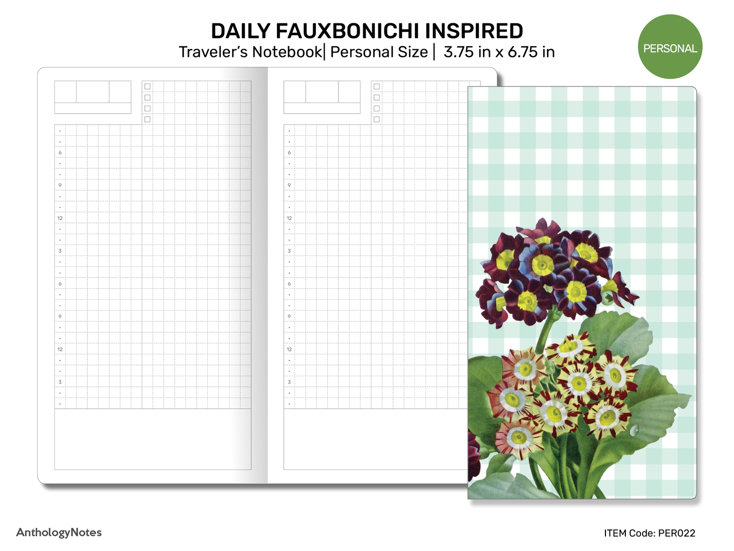 TN Personal Size Hobonichi Inspired Daily View Traveler's Notebook Printable Insert - GRID Minimalist Undated