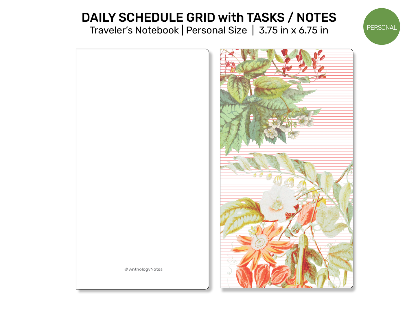 TN Personal Size DAILY Schedule Printable Traveler's Notebook Insert PER006