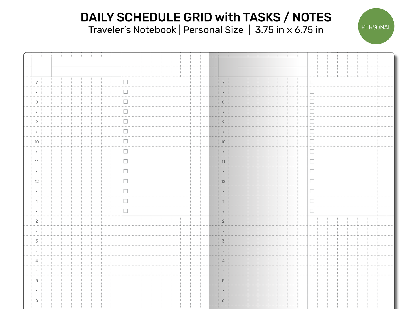 TN Personal Size DAILY Schedule Printable Traveler's Notebook Insert PER006