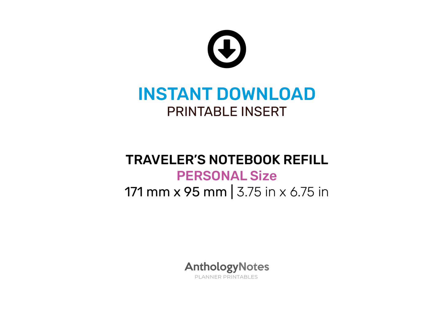 WEEKLY HORIZONTAL GRID Personal Traveler's Notebook Printable Insert Wo1P Monday or Sunday Start