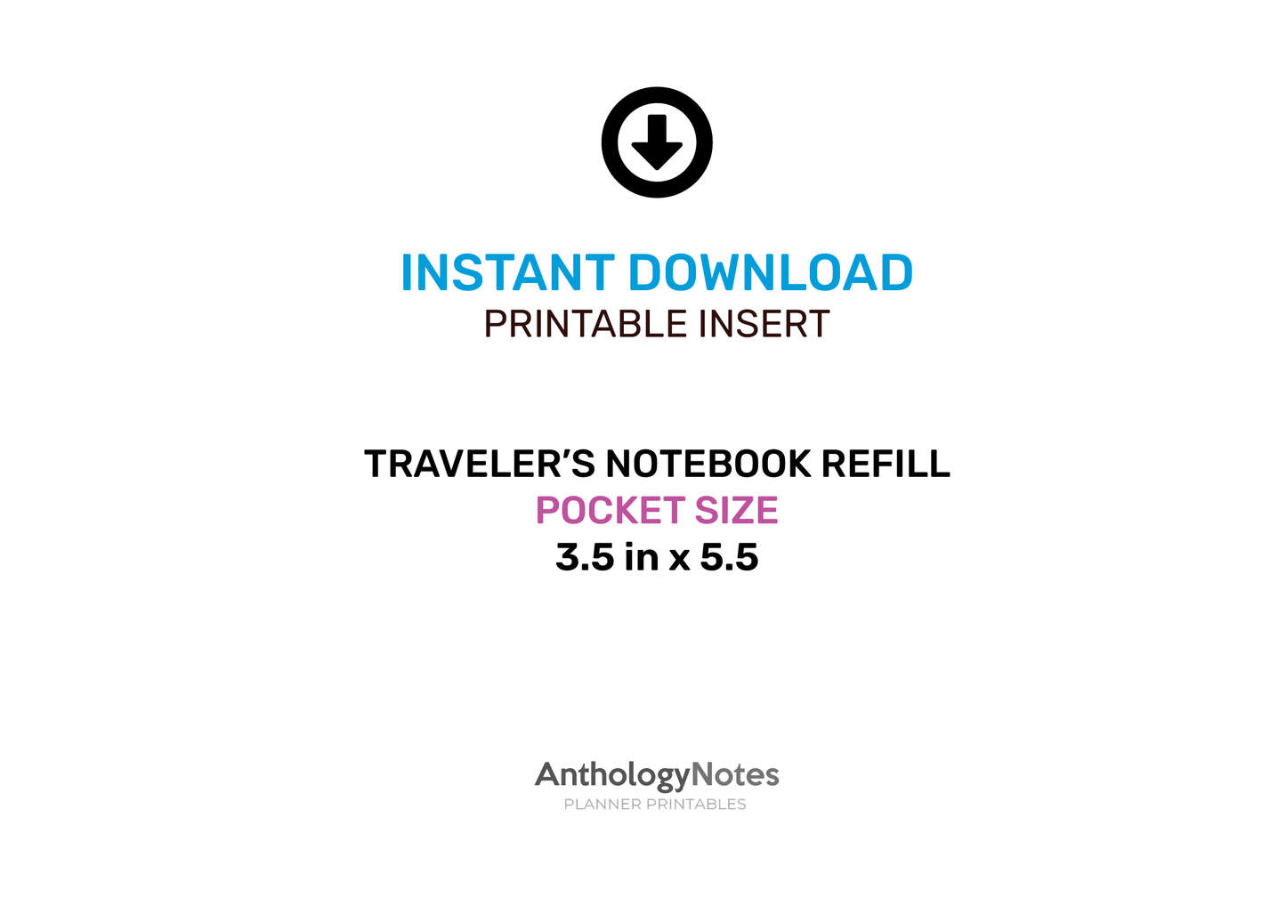 TN Pocket Bundle Set 100 Pages  Printable Insert Traveler's Notebook Field Notes, Grid, Blank, Dot Grid, Lined Bullet Log