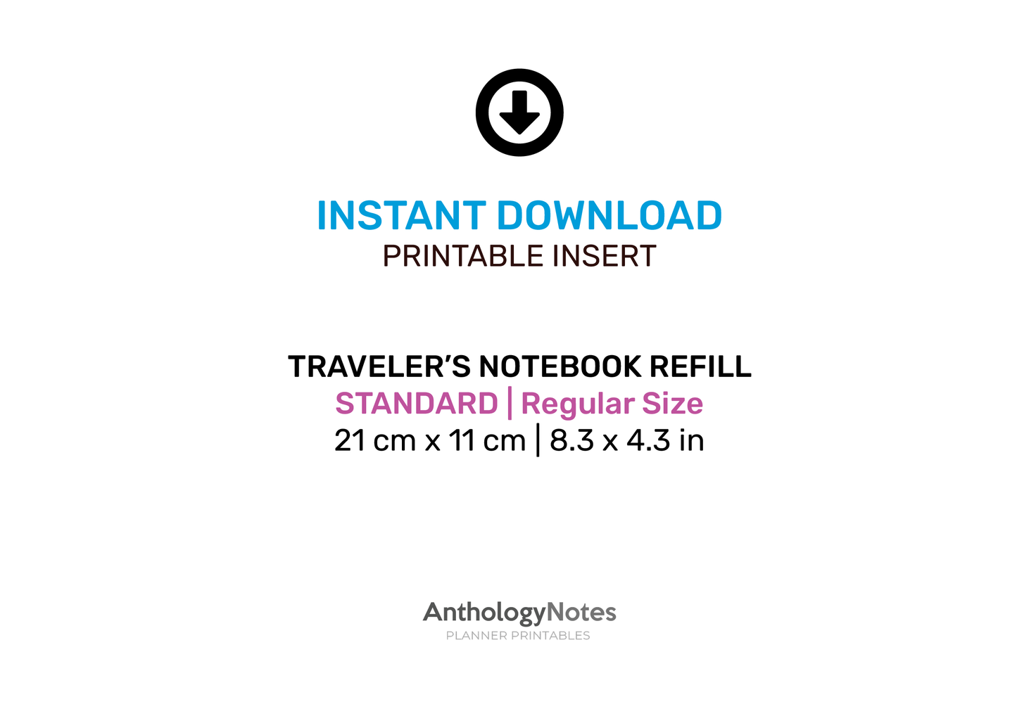 TN Standard Monthly Traveler's Notebook - GRID Mo2P Printable Insert Undated Minimalist Code: RTN020