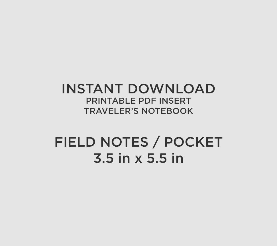 Pocket Size Weekly View Vertical Traveler's Notebook Printable Insert Field Notes Wo2P Minimalist