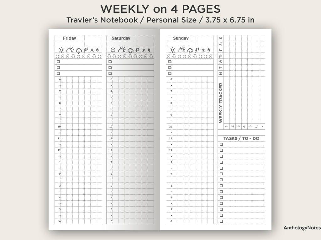 TN Personal Week Vertical View Traveler's Notebook - Weekly on 4 Pages
