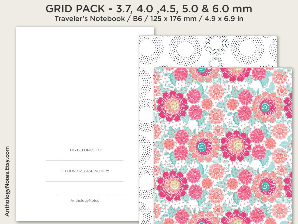 B6 GRID BUNDLE Set Traveler's Notebook Printable Insert Functional Planning Minimalist
