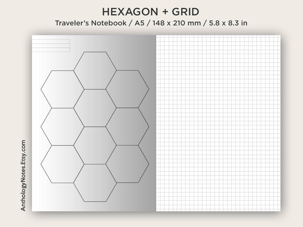 A5 HEXAGON Grid Traveler's Notebook Printable Insert