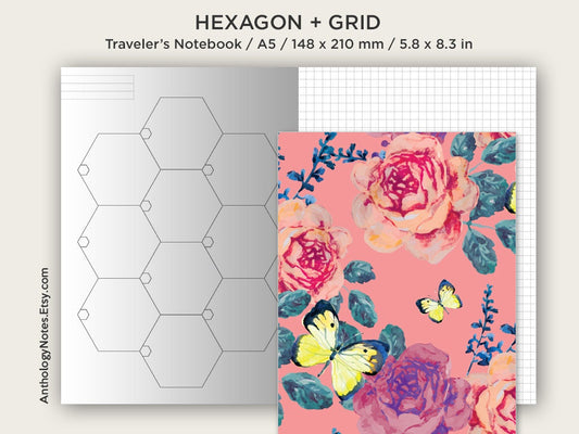 A5 HEXAGON Grid Traveler's Notebook Printable Insert