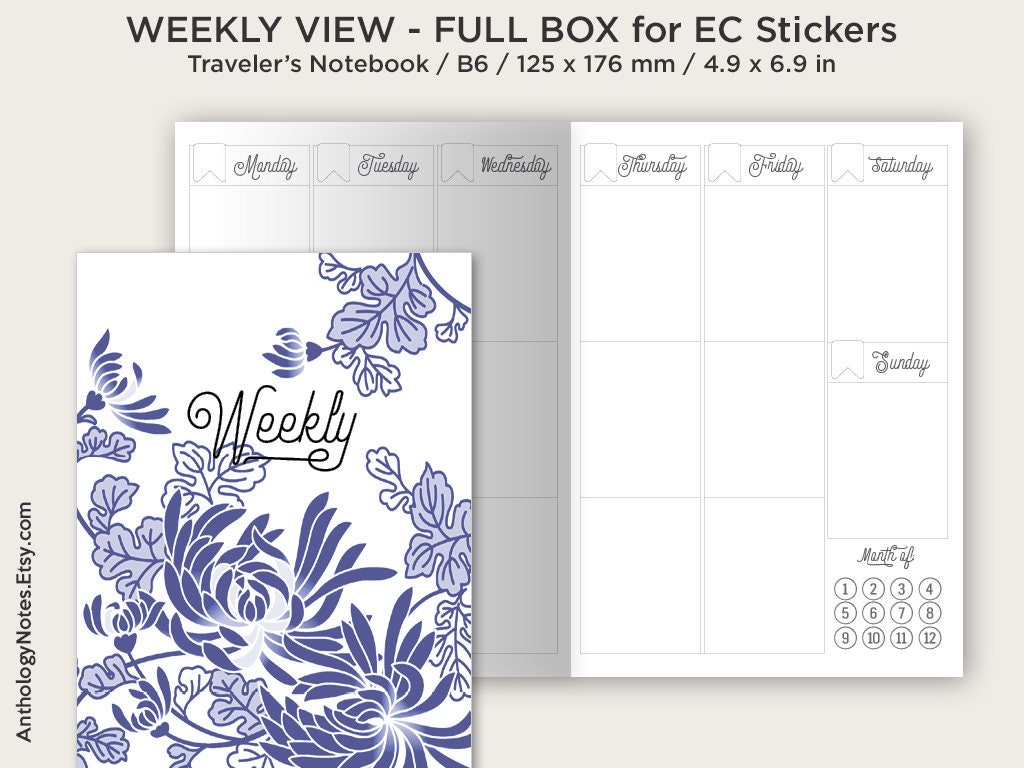 B6 Weekly Vertical Planner for EC Stickers - Traveler's Notebook Printable Insert - Wo2P
