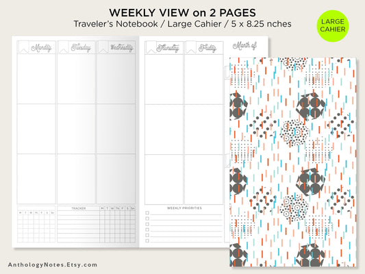 Cahier Weekly View - Vertical Large  Traveler's Notebook Insert - Fits EC Stickers - Wo2P - Weekly Tracker