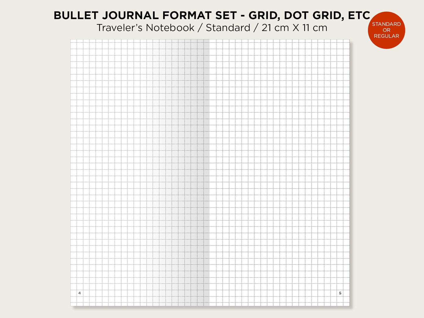 Bullet Journal Printable Insert, Bundle SET, Standard Size, Grid, Blank, Dot Grid, Cross Grid, Lined, Traveler's Notebook
