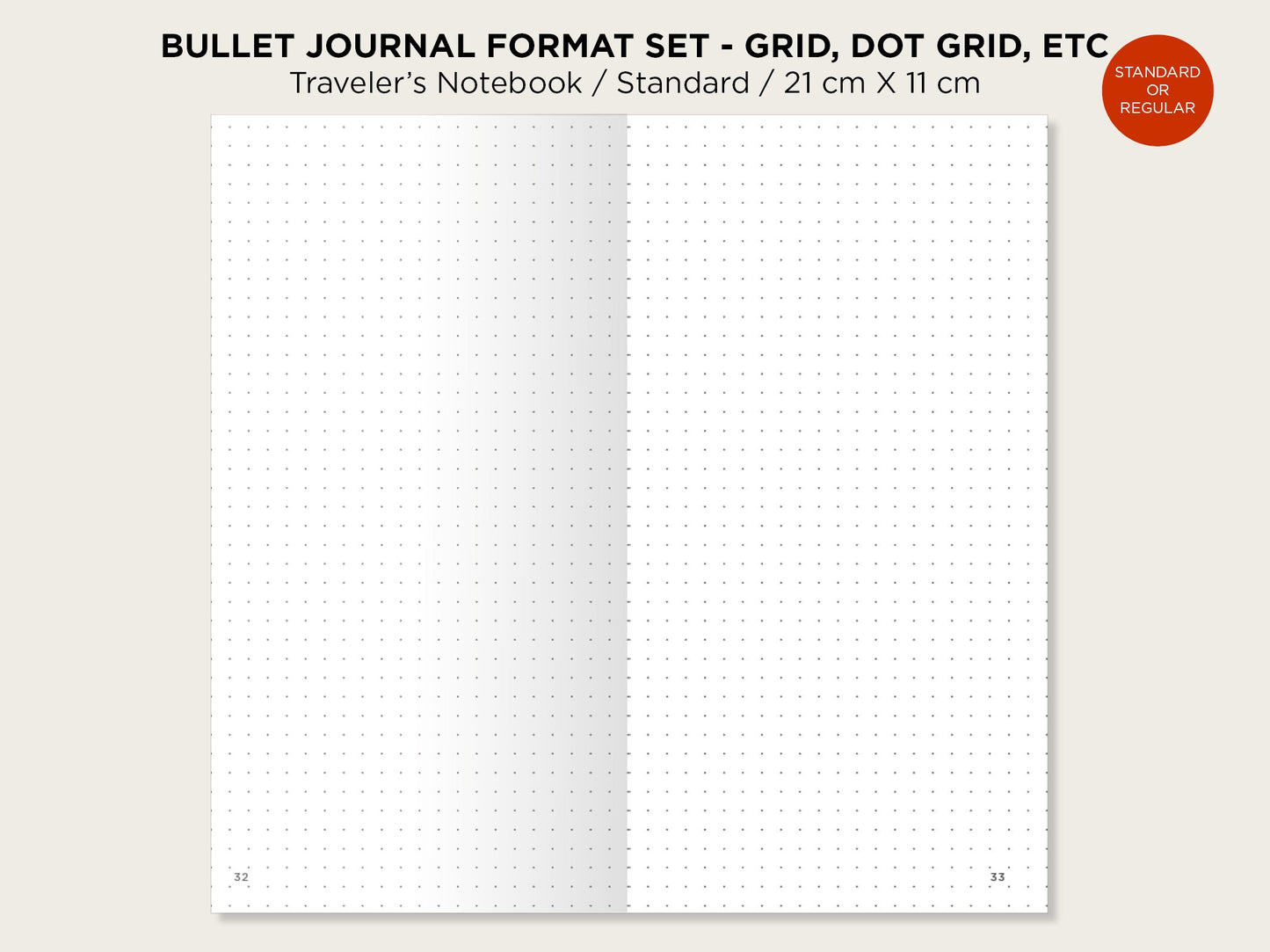 Bullet Journal Printable Insert, Bundle SET, Standard Size, Grid, Blank, Dot Grid, Cross Grid, Lined, Traveler's Notebook