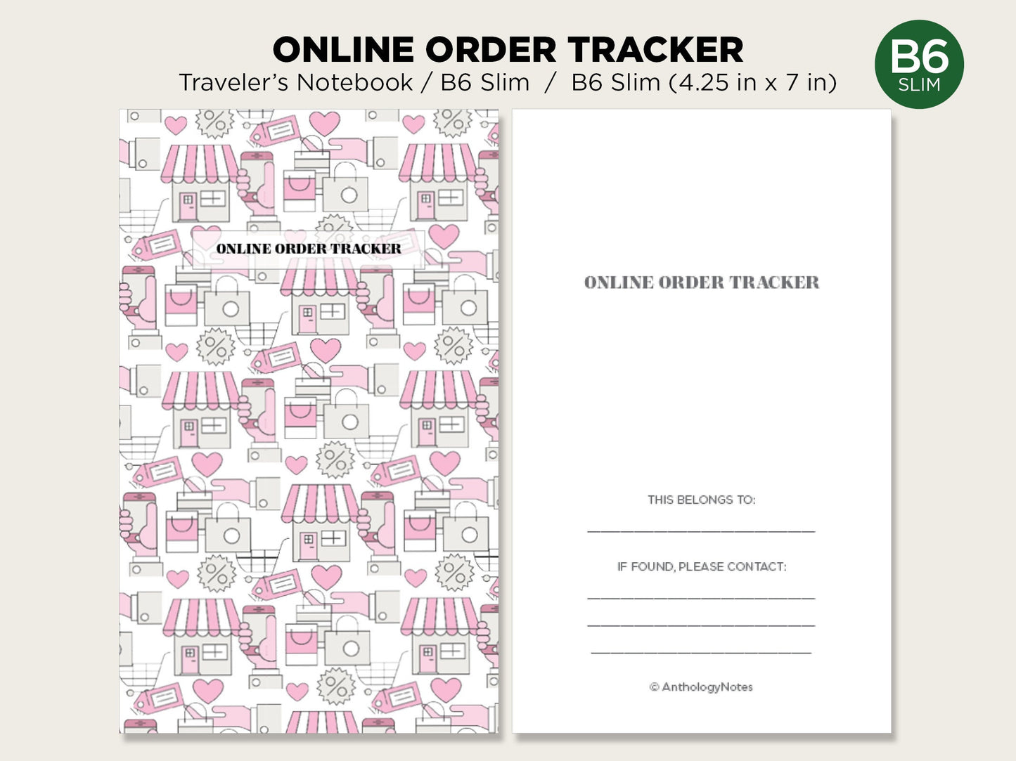 B6 SLIM Online Order Tracker Traveler's Notebook Printable Insert Minimalist Functional