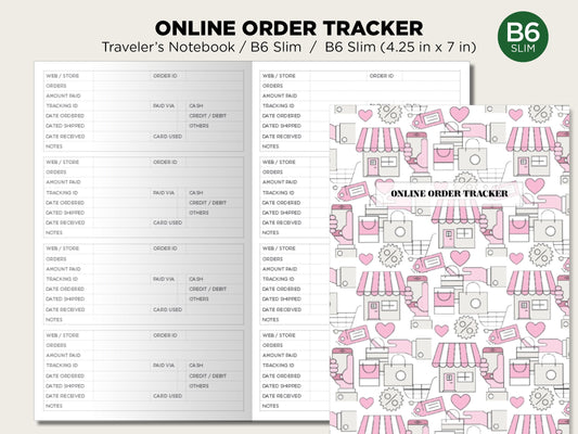 B6 SLIM Online Order Tracker Traveler's Notebook Printable Insert Minimalist Functional