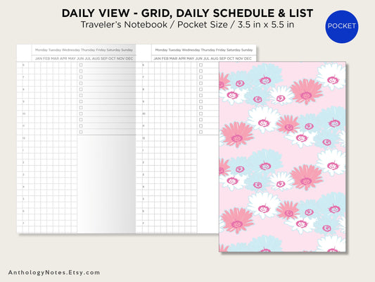 Pocket Size Daily View Insert GRID Printable Traveler's Notebook Do1P Day on 1 Page Lists Appointments Minimalist