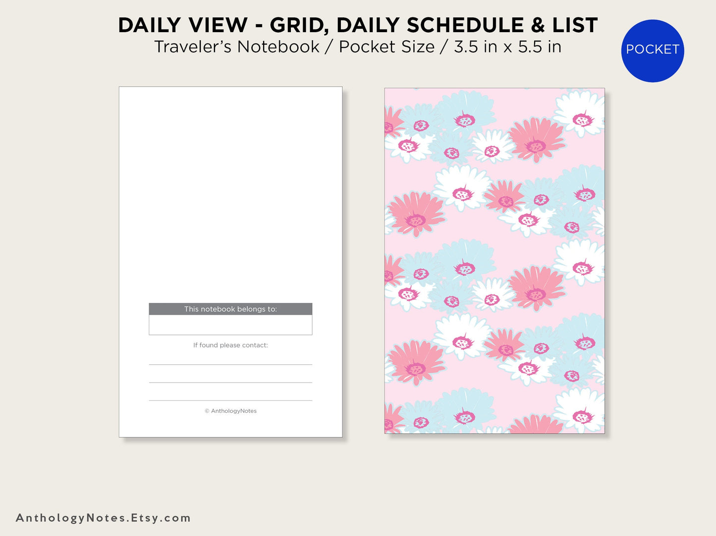 Pocket Size Daily View Insert GRID Printable Traveler's Notebook Do1P Day on 1 Page Lists Appointments Minimalist