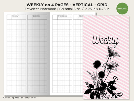 PERSONAL Weekly Vertical GRID Traveler's Notebook Printable Insert Wo4P