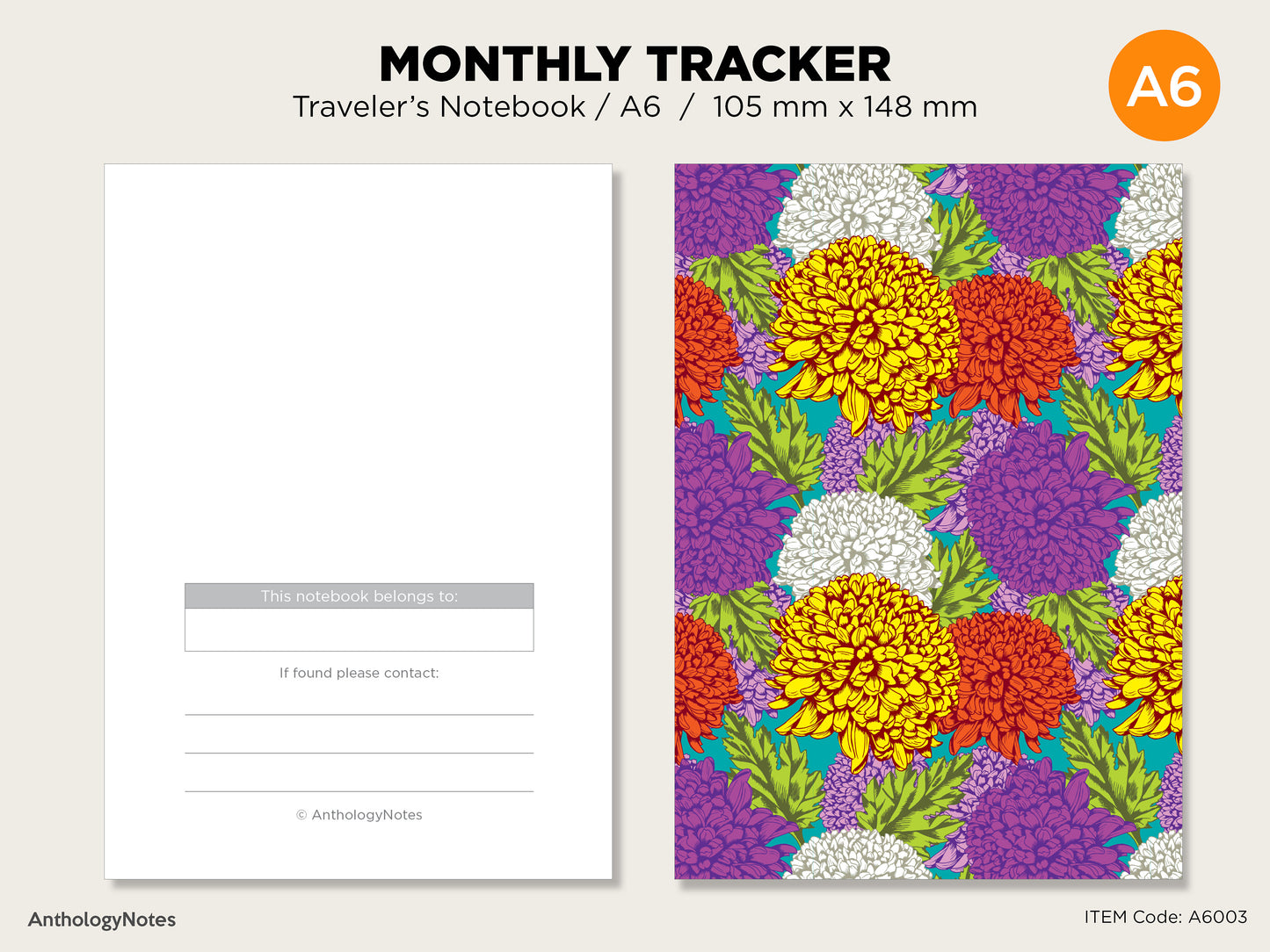 A6 Size Monthly Tracker Grid - Printable Traveler's Notebook Planner Insert