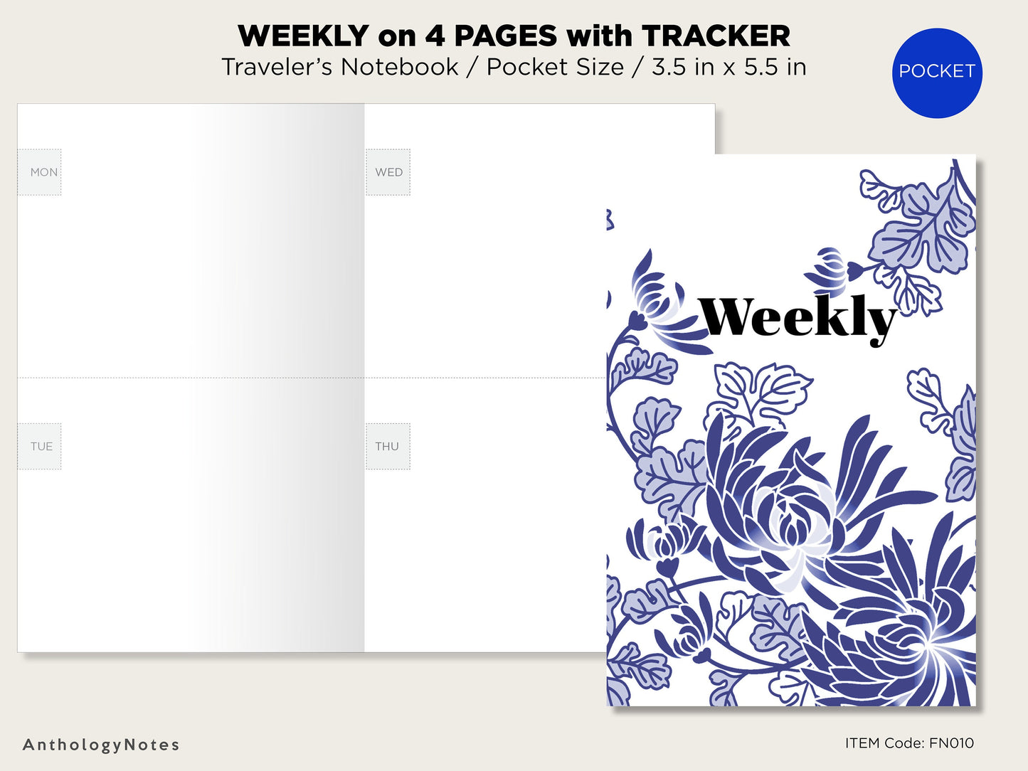Pocket Weekly With Tracker Traveler's Notebook Printable Insert Minimalist