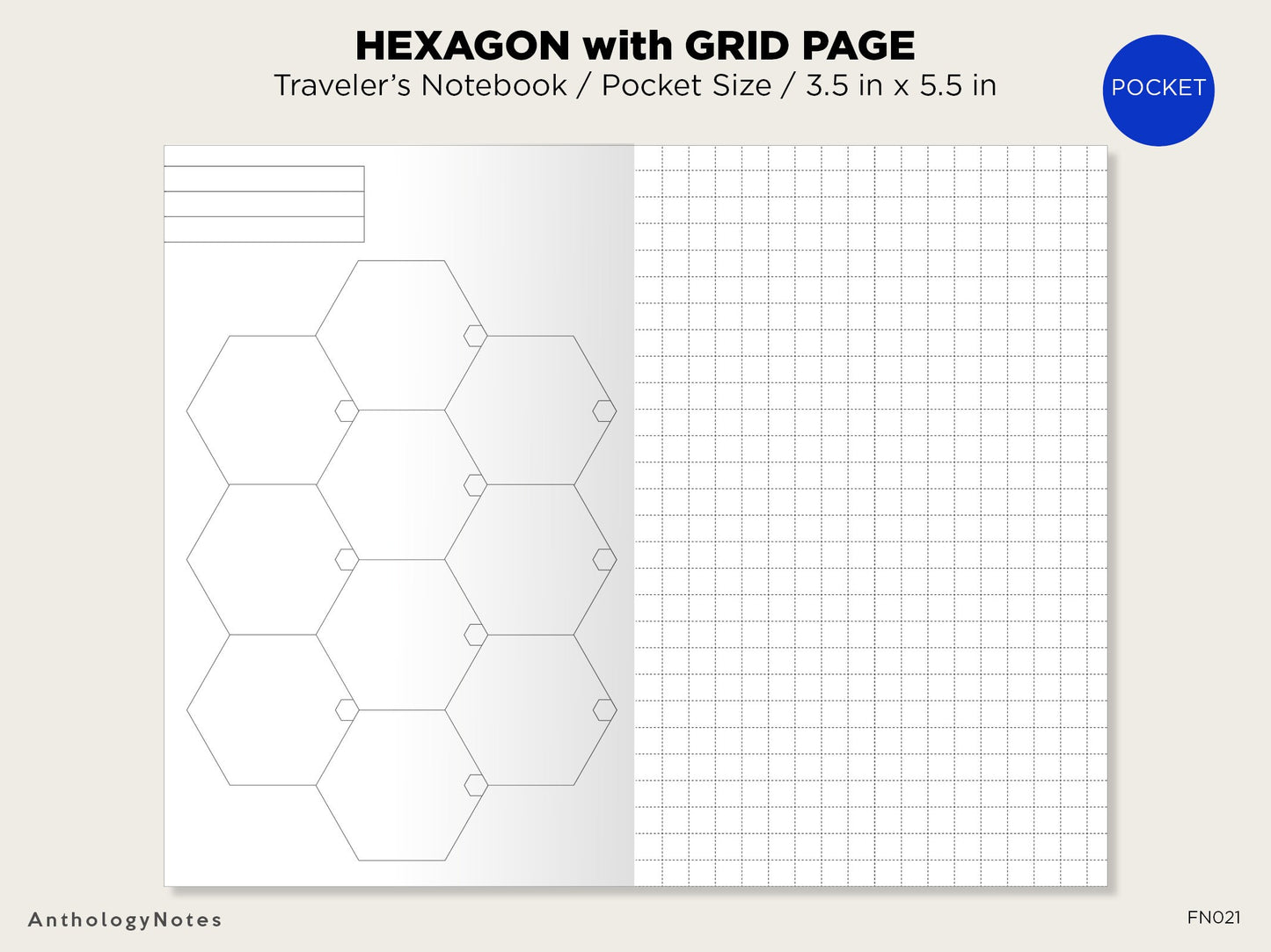 POCKET HEXAGON Grid Traveler's Notebook Printable Insert