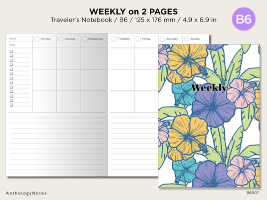 Traveler's Notebook B6 Weekly Vertical View Printable Insert Wo2P - Minimalist