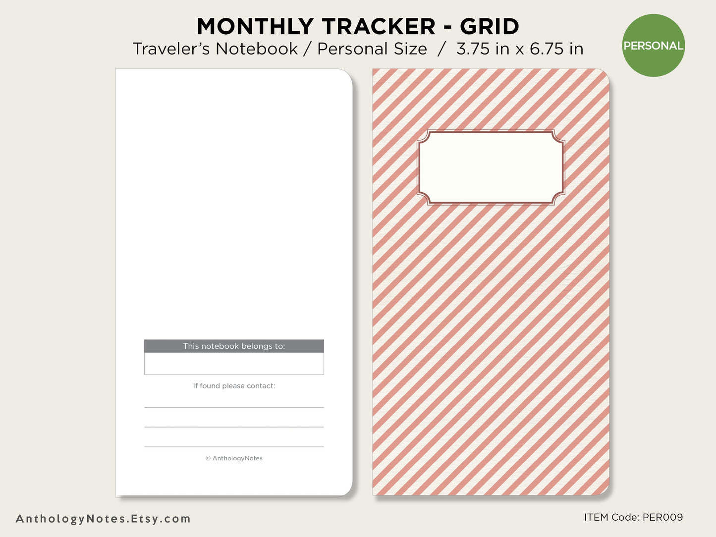 PERSONAL Monthly Tracker GRID Traveler's Notebook Printable Insert