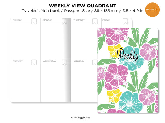 Passport Weekly View Quadrant Traveler's Notebook Printable Insert - Wo2P - Minimalist Functional - Monday or Sunday Start