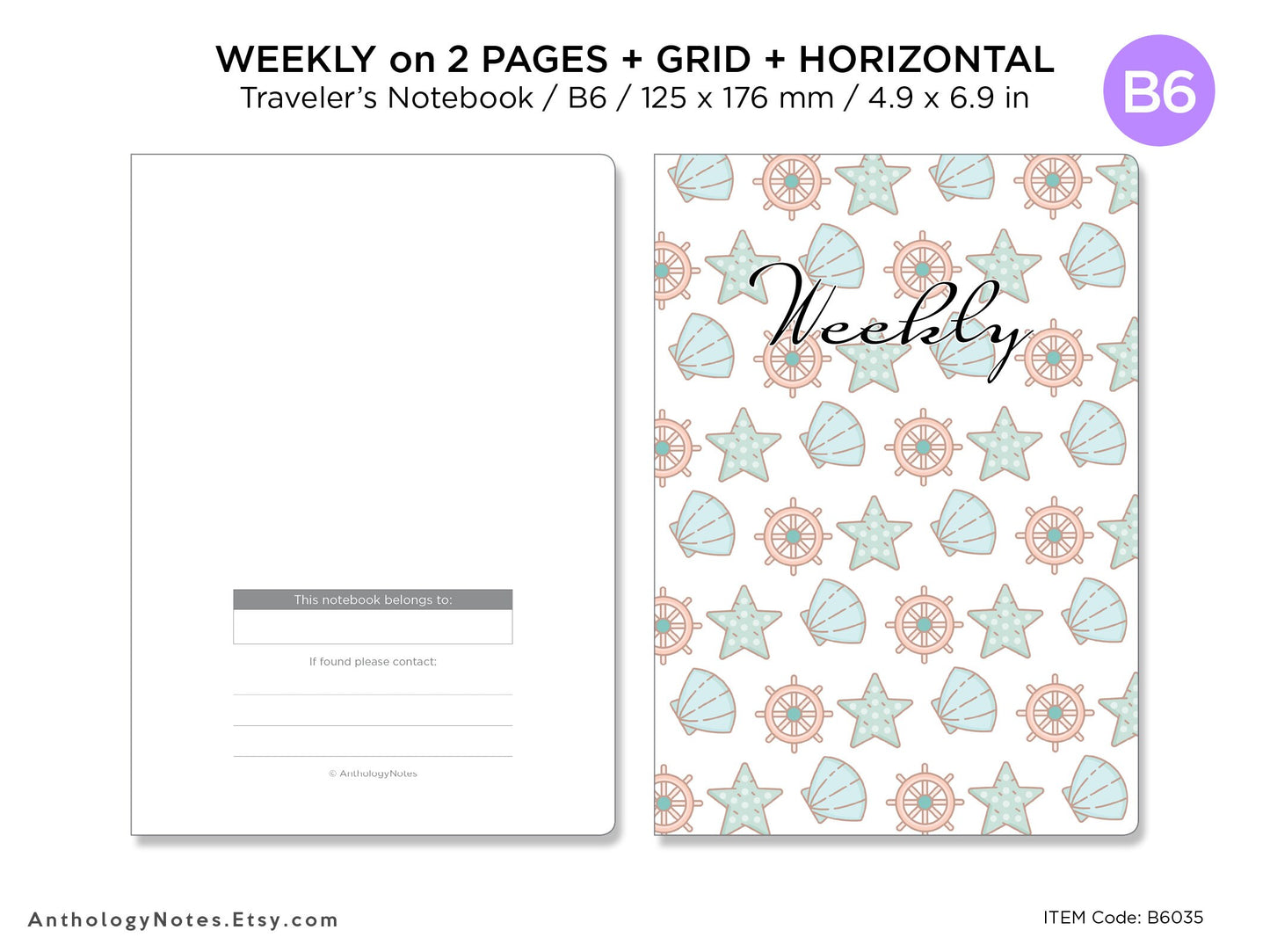 B6 Week View GRID - Horizontal - Weekly Tracker - 24 Hour Tracker - Traveler's Notebook Printable Insert B6035
