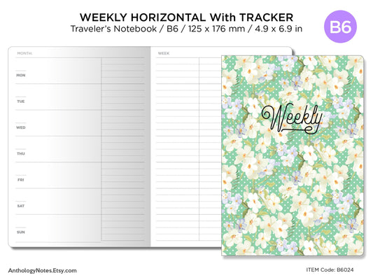 B6 Weekly Horizontal  Weekly Tracker Traveler's Notebook Printables Functional Undated Minimalist Clean