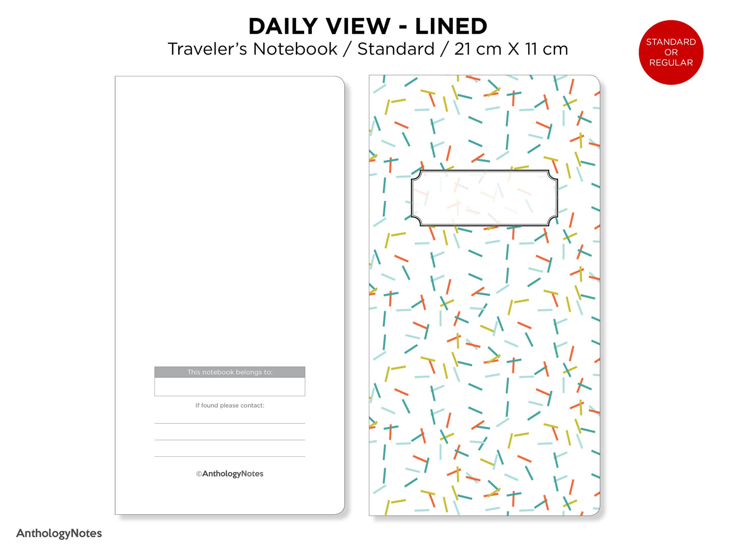 Daily View LINED Traveler's Notebook Standard Size Minimalist UNDATED Printable Insert
