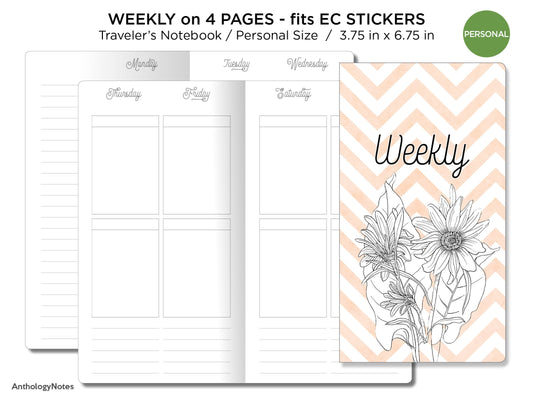 TN PERSONAL  Weekly on 4 Pages Traveler's Notebooks fits EC Sticker - Script Type Header