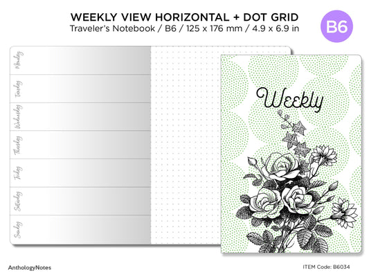 TN B6 Weekly Horizontal DOT GRID Traveler's Notebook Printable Insert B6034