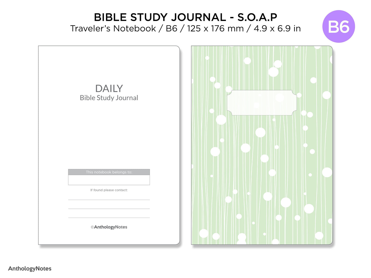B6 Daily Study Bible Journal S.O.A.P Traveler's Notebook Insert GRID Minimalist Devotional Planner