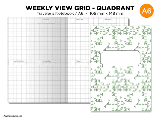 A6 WEEKLY View Traveler's Notebook GRID Wo2P Minimalist Functional Planning Quadrant Printable Insert
