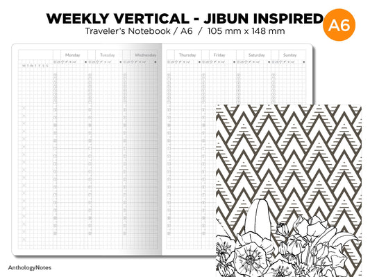 TN A6 JIBUN Biz Weekly GRID Traveler's Notebook Vertical Japanese Planner Inspired Functional Printable Insert