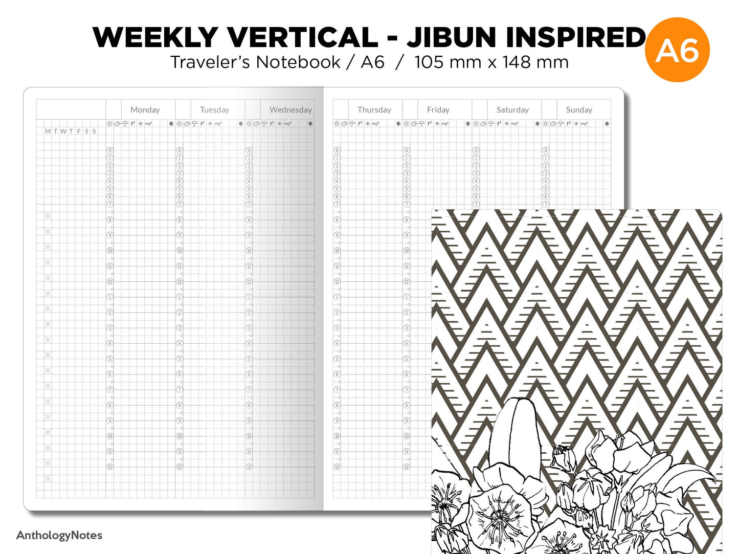 TN A6 JIBUN Biz Weekly GRID Traveler's Notebook Vertical Japanese Planner Inspired Functional Printable Insert