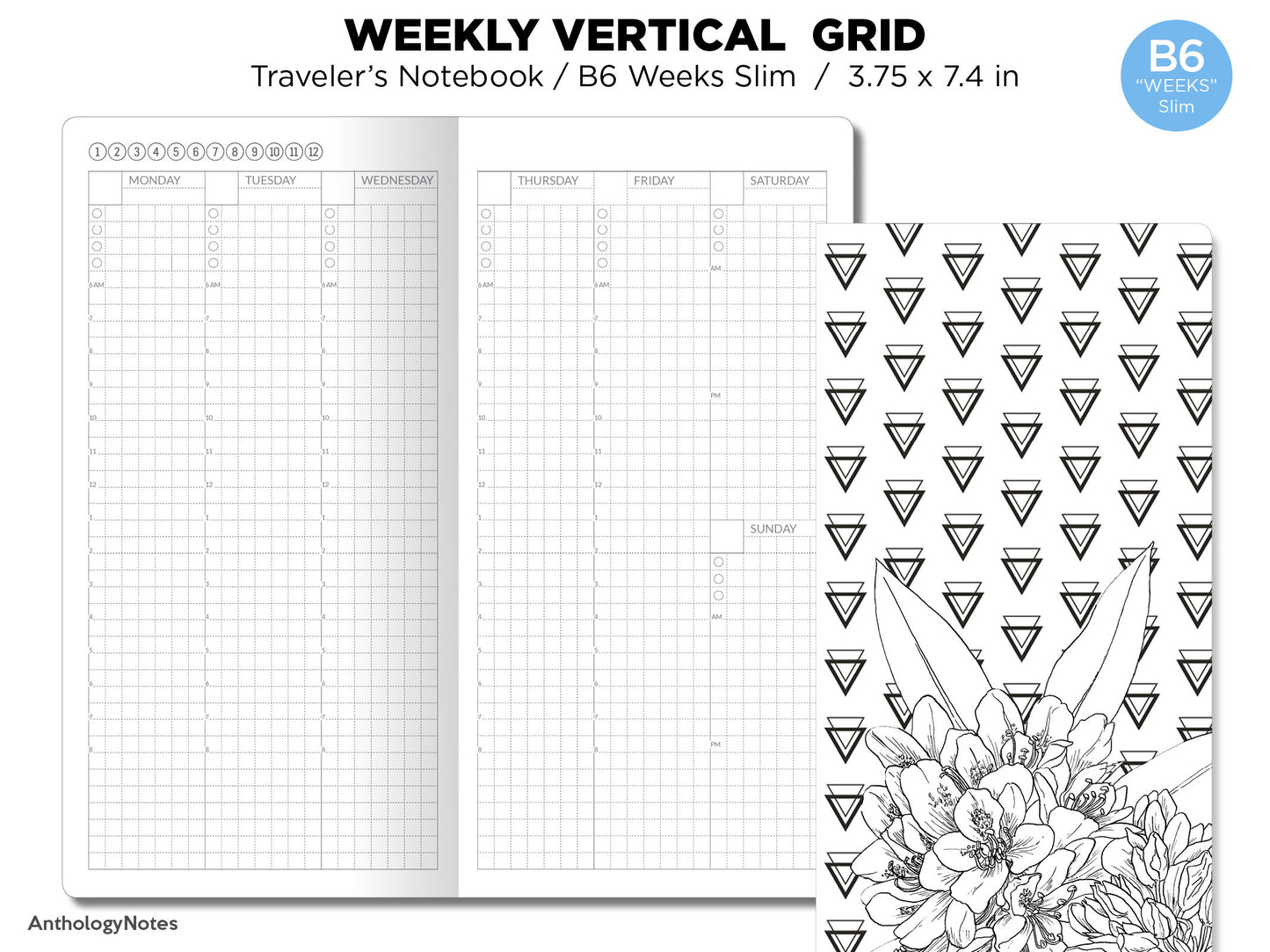 TN WEEKS Weekly VERTICAL Grid Traveler's Notebook Printable Insert