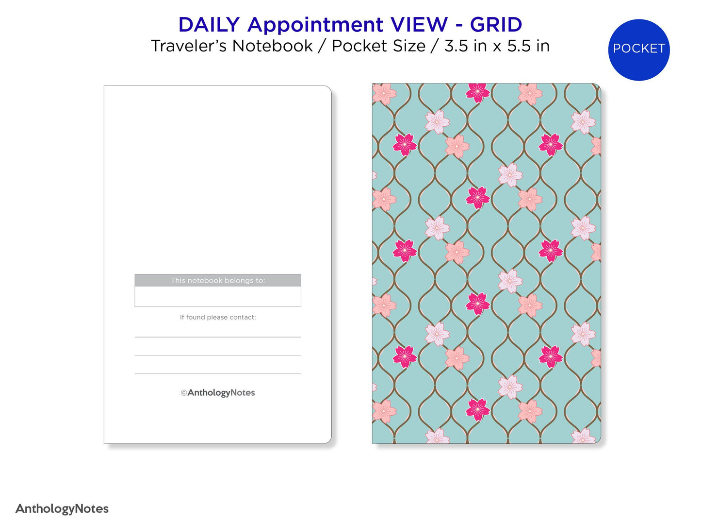 TN POCKET Daily GRID Appointment Schedule Printable Traveler's Notebook Insert