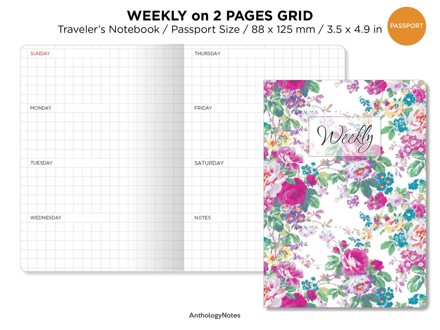 PASSPORT Weekly GRID Traveler's Notebook Printable Insert Functional Planning
