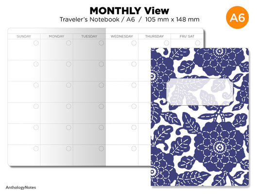 A6 Monthly Traveler's Notebook View Mo2P CONDENSED Weekend Printable Insert Planner PDF Minimalist
