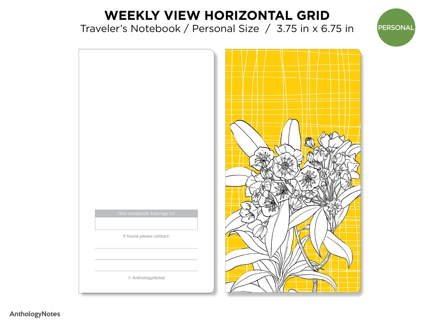 WEEKLY HORIZONTAL GRID Personal Traveler's Notebook Printable Insert Wo1P Monday or Sunday Start