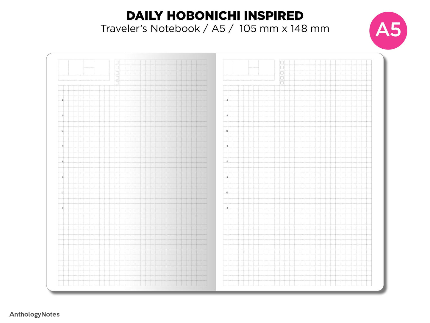 A5 Daily View Grid Traveler's Notebook Printable Insert - Do1P - Minimalist - Functional HOBONICHI Inspired