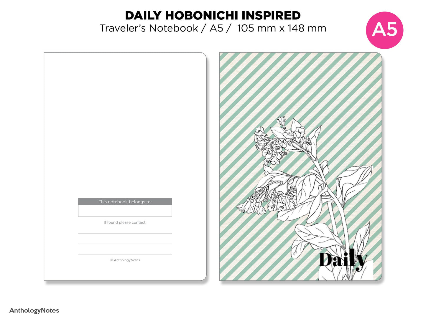 A5 Daily View Grid Traveler's Notebook Printable Insert - Do1P - Minimalist - Functional HOBONICHI Inspired