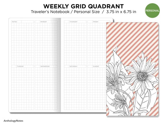 TN PERSONAL Weekly GRID Quadrant Traveler's Notebook Printable Insert - Wo2P